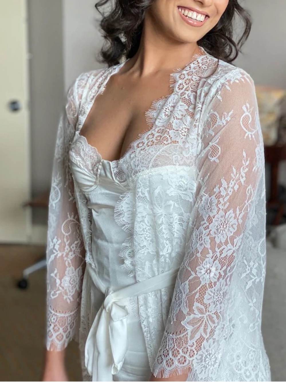 Sheer Lace Bridal Robe with Cathedral Train - White - Picture 6 of 8